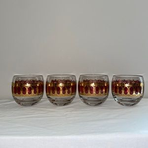 Vintage MCM Culver Cranberry Scroll Set of 4 Roly Poly Glasses